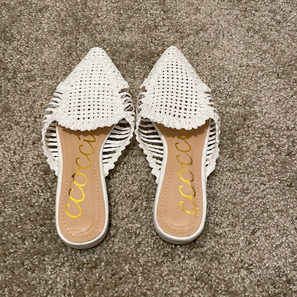 Woven white mules